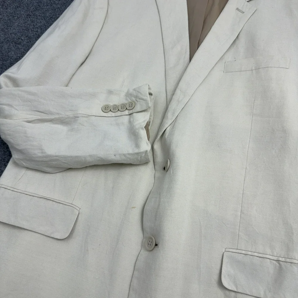 Andrew Fezza Blazer Mens 46L Cream Linen Rayon Blend Two Button Abner Classic